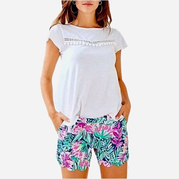 Lilly Pulitzer White Florabelle Knit Embroidery Flutter Sleeve Top Size Medium - Picture 1 of 10